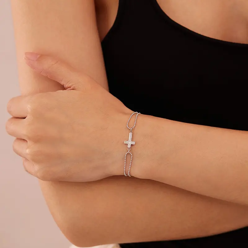 Stylish Women's Stainless Steel Cross Pendant Bracelet; Double Chain Bangle Perfect Gift for Men and Women