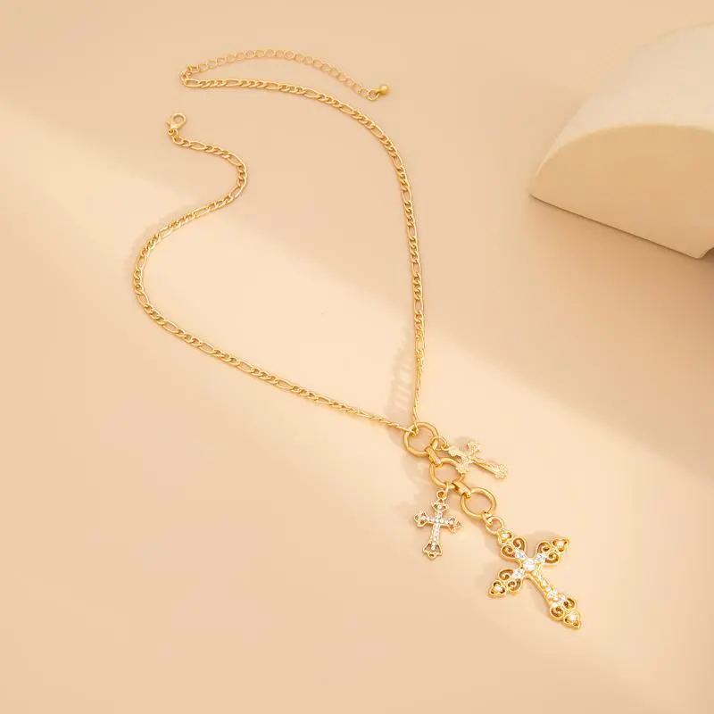 Stylish Imitation Pearl Tassel Necklace with Jesus Cross; Sparkly Clavicle Chain Fashion Jewelry
