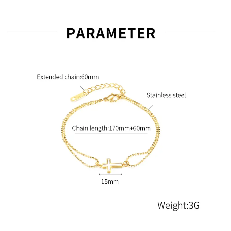 Stylish Women's Stainless Steel Cross Pendant Bracelet; Double Chain Bangle Perfect Gift for Men and Women