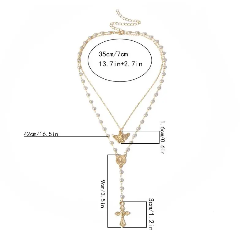 Stylish Imitation Pearl Tassel Necklace with Jesus Cross; Sparkly Clavicle Chain Fashion Jewelry
