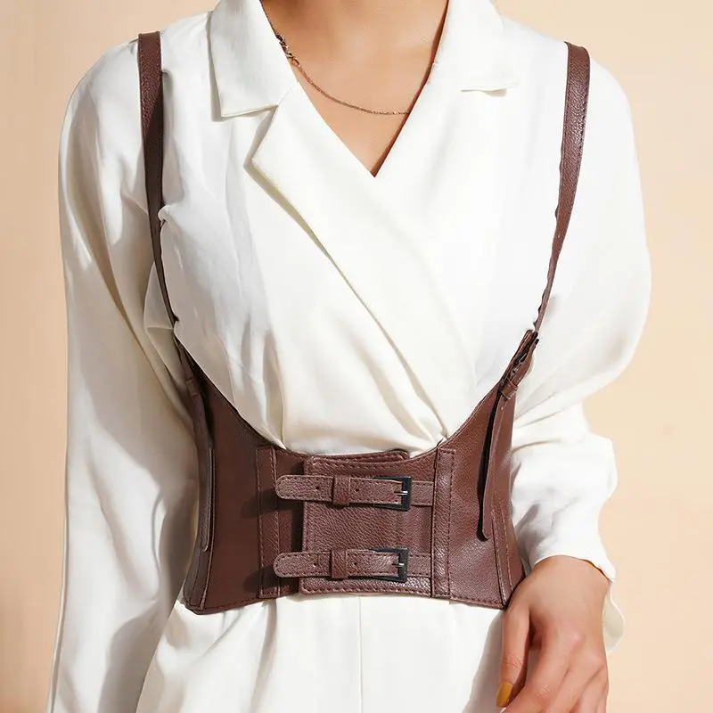 1Pc Women's Waist Belt Underbust Corset PU Leather Adjustable Punk Cummerbund Corset Wide Belts Dress Costume Waistband Cincher