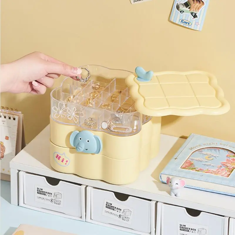 360 Degree Rotating Makeup Table Jewelry Box Multi Compartments Clear Design Organizer Stylish Accessories Space Saving Home Use