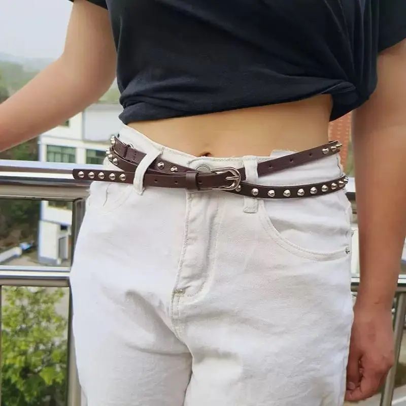 Versatile Women's Solid Black Double Circle Belt in PU Leather for Dress & Jeans Adornment