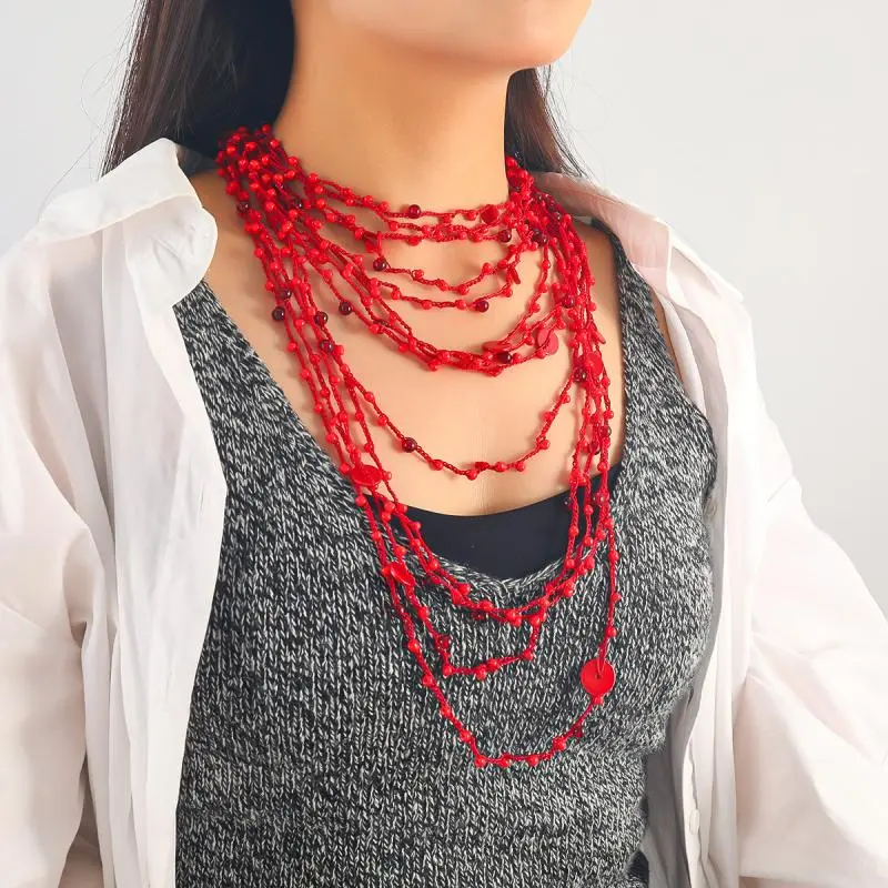 Bohemian Inspired Exaggerated Stackable Necklace; Handcrafted Beaded Jewelry for Women