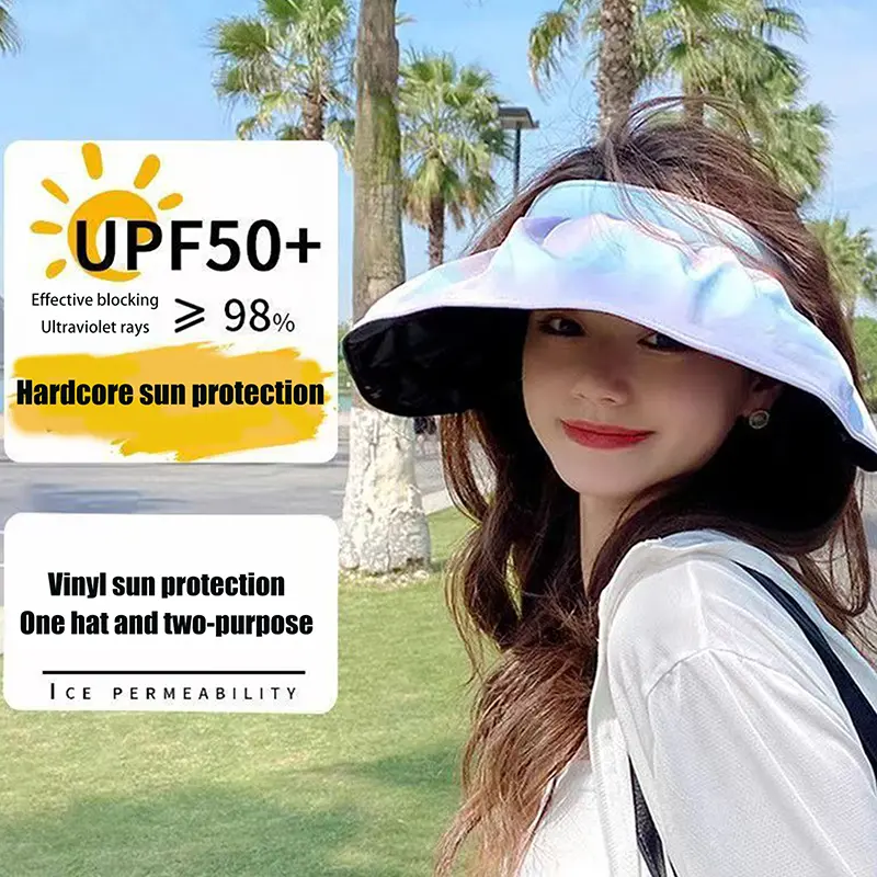 Summer Dual-use Headband Sun Hat Women Hollow Top Outdoor Travel Cap UV Protection Sea Beach Hat Wide Brim Visor Hat