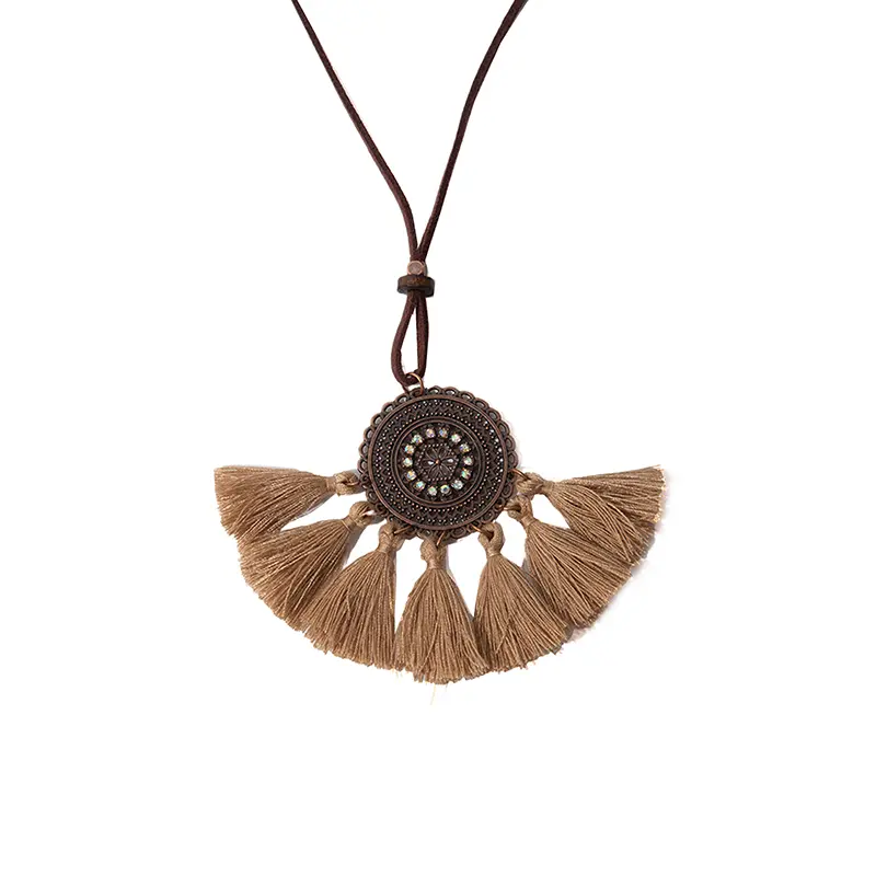 Fashion Resin Round Hollow Pendant Necklaces For Women Trendy Black Leather Rope Long Sweater Chain Necklaces Party Jewelry