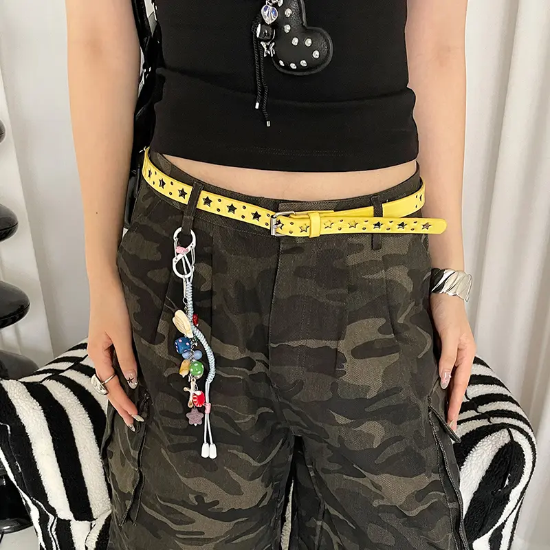 Fashion Summer Dopamine Lemon Yellow Women's Belt Trend Simple Belt Subculture Y2K Belt Punch Free Belt
