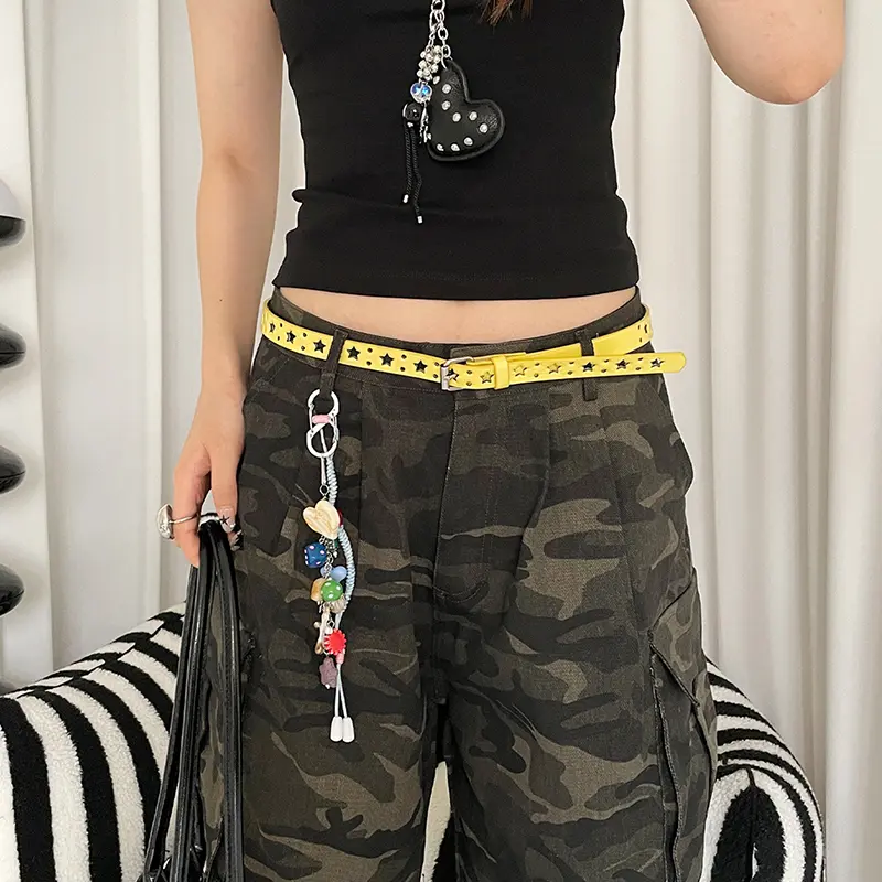 Fashion Summer Dopamine Lemon Yellow Women's Belt Trend Simple Belt Subculture Y2K Belt Punch Free Belt