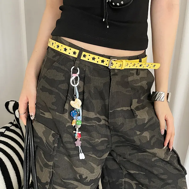 Fashion Summer Dopamine Lemon Yellow Women's Belt Trend Simple Belt Subculture Y2K Belt Punch Free Belt
