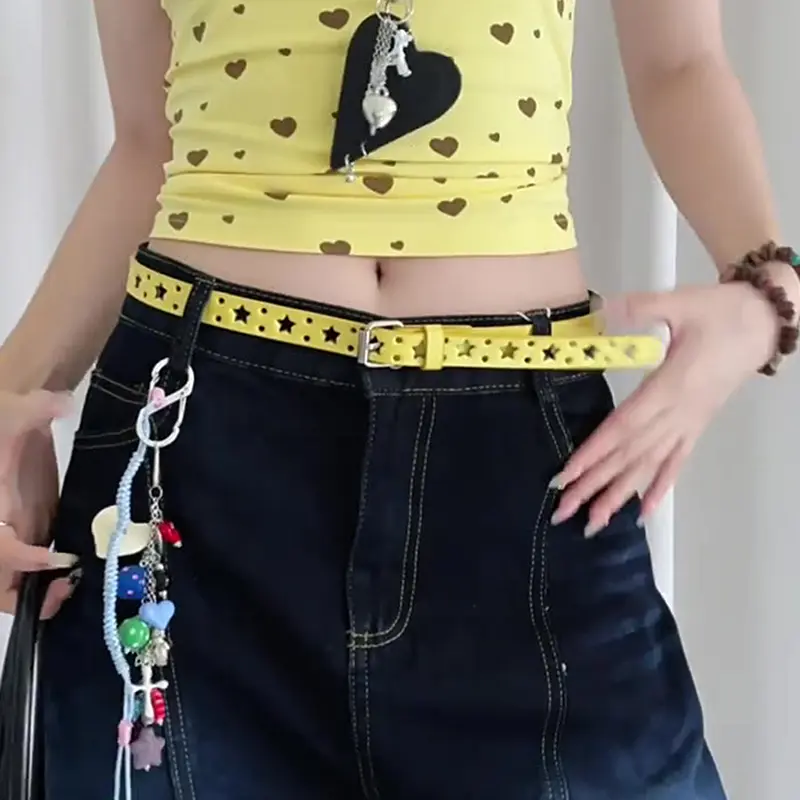 Fashion Summer Dopamine Lemon Yellow Women's Belt Trend Simple Belt Subculture Y2K Belt Punch Free Belt