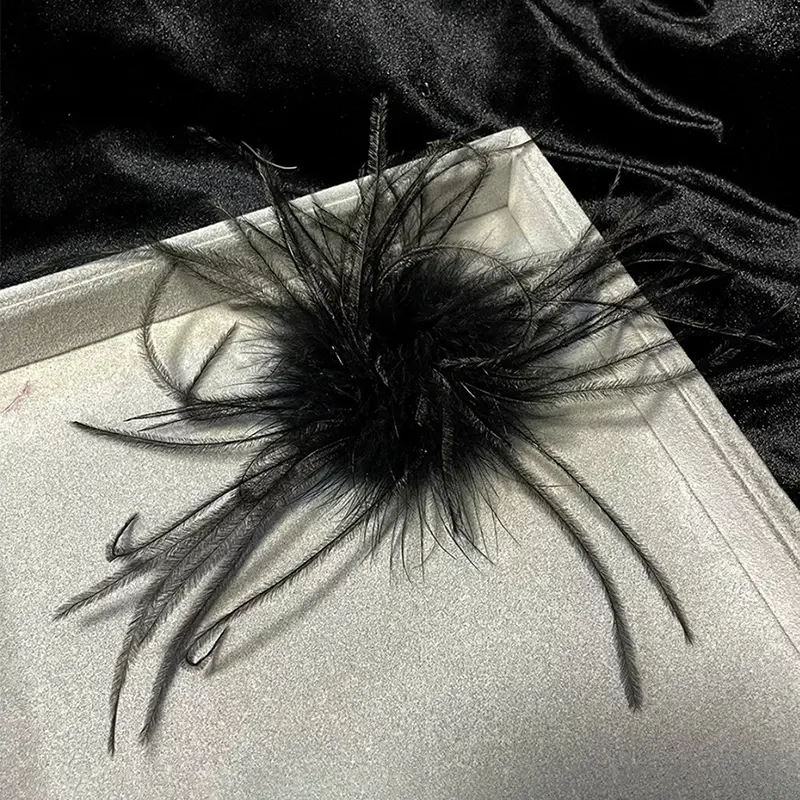Luxury Ostrich Feather Brooch For Women Fashion Lapel Pins Hair Hat Accessories Vintage Floral Feathers Corsage Pin