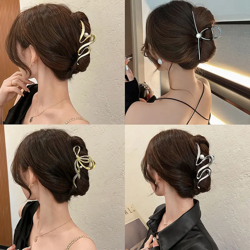 Fashion Metal Geometric Hair Claw Clip Trendy Hair Clip Metal Pearl Hair Clamp Party Hair Accessories For Women Headwear Jewelry
