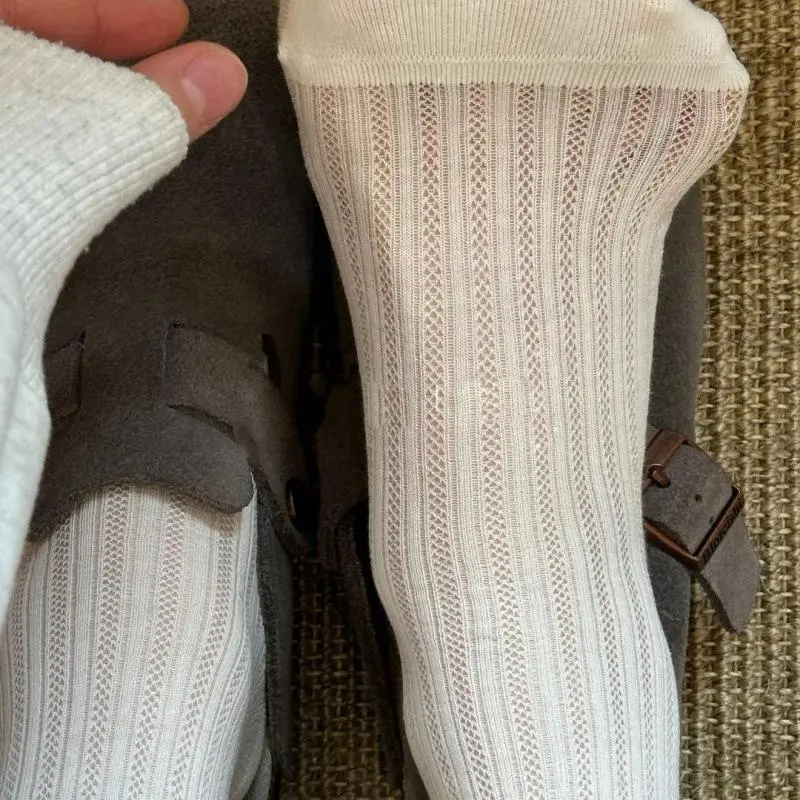 Women's Summer Mesh Mid Tube Socks, Solid Color with Wavy Edges, Ballet Style