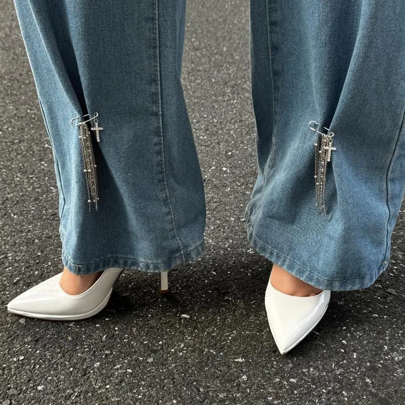 Sophisticated Cross Tassel Detachable Button Brooch for Trouser Embellishment; Adjustable Jean Fit Tightening Clasp