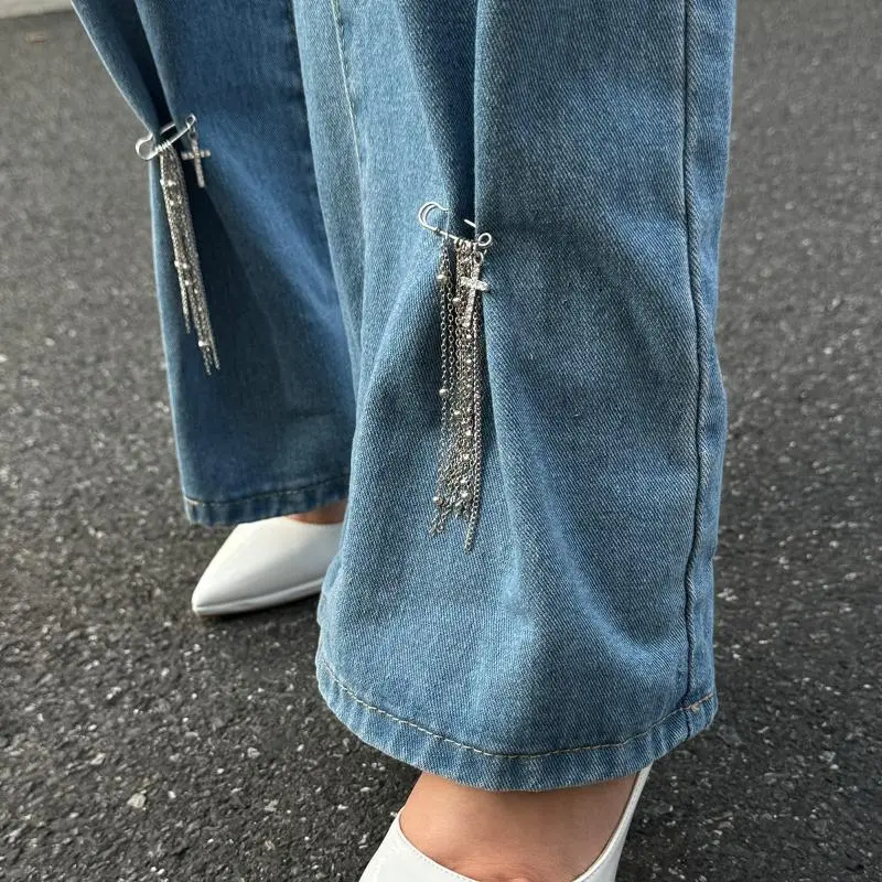 Sophisticated Cross Tassel Detachable Button Brooch for Trouser Embellishment; Adjustable Jean Fit Tightening Clasp