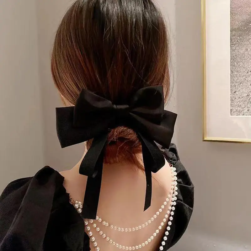 High-Class Women's Satin Bow Ribbon Hairpin; Back of Head Spring Fashion adornment.
