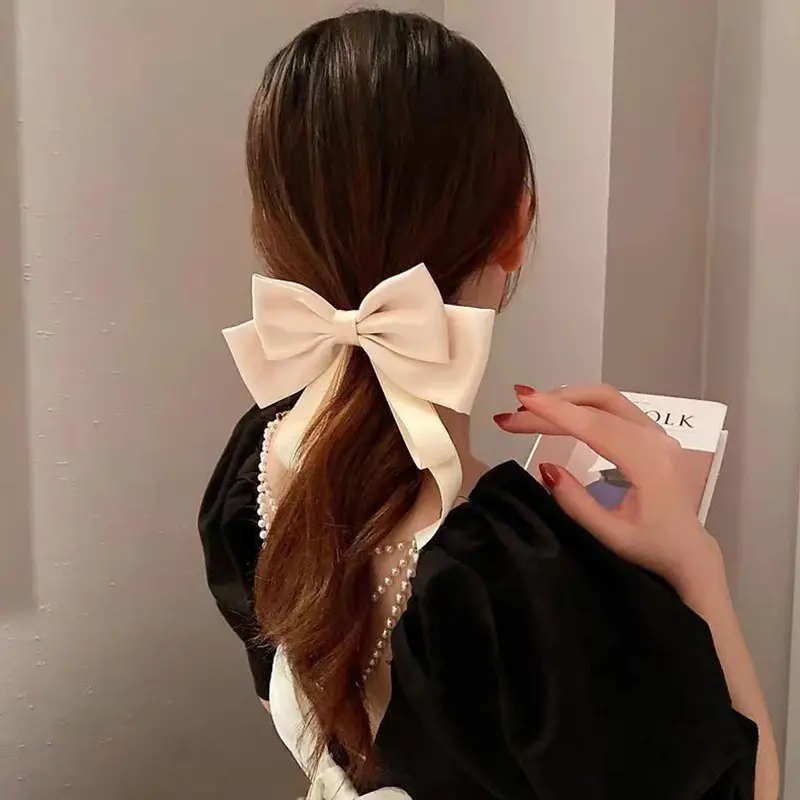 High-Class Women's Satin Bow Ribbon Hairpin; Back of Head Spring Fashion adornment.