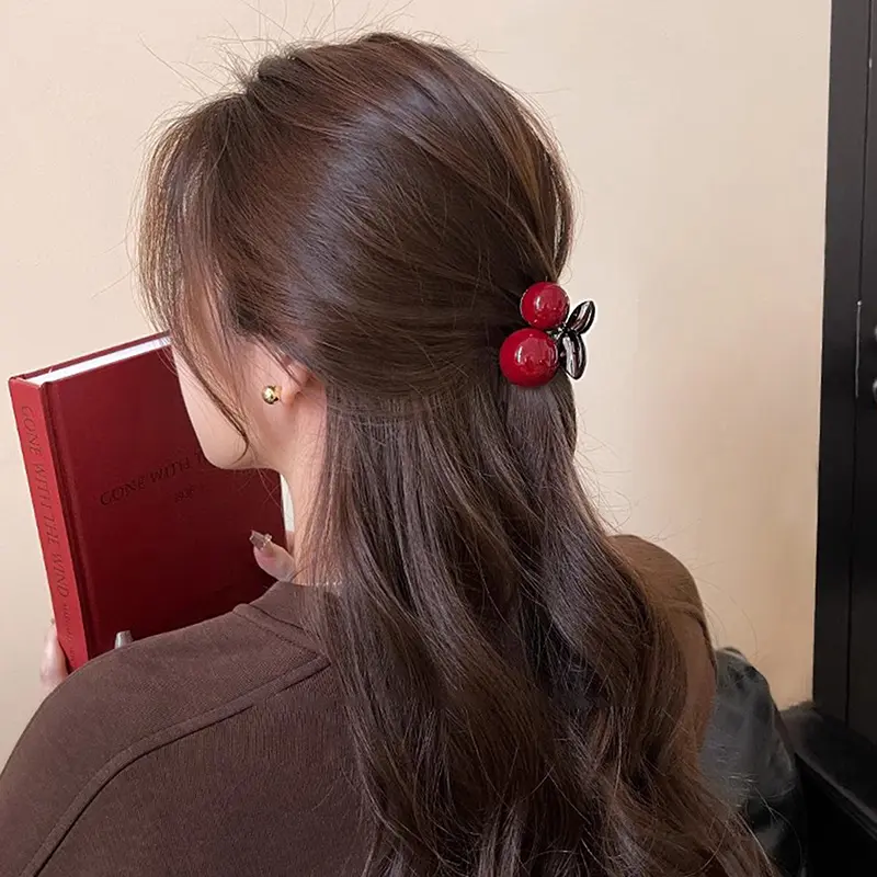 Fashion Exquisite Red Mini Cherry Hair Claw For Women Girls Sweet Versatile Hair Clip Cute Cartoon Hair Accessories Gifts