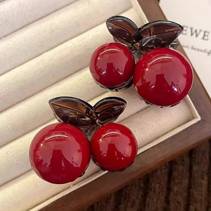 Fashion Exquisite Red Mini Cherry Hair Claw For Women Girls Sweet Versatile Hair Clip Cute Cartoon Hair Accessories Gifts