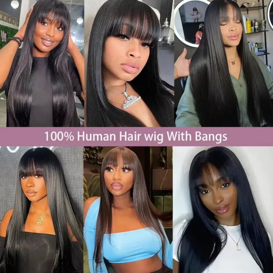3x1 hd Lace Front Wig With Bangs Straight Full Lace Wig With Bangs for Women Pre Plucked Straight Human Hair Wigs on Sale