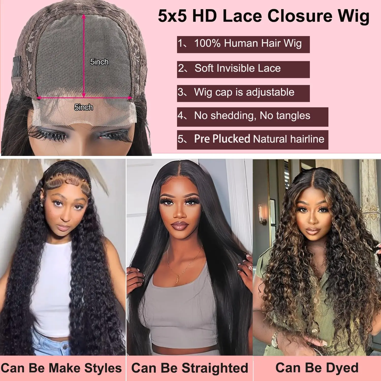 Deep wave 5x5 Closure lace frontal wig Preplucked 30 inch lace front curly wigs Brazilion Glueless Wigs human hair Ready to Wear