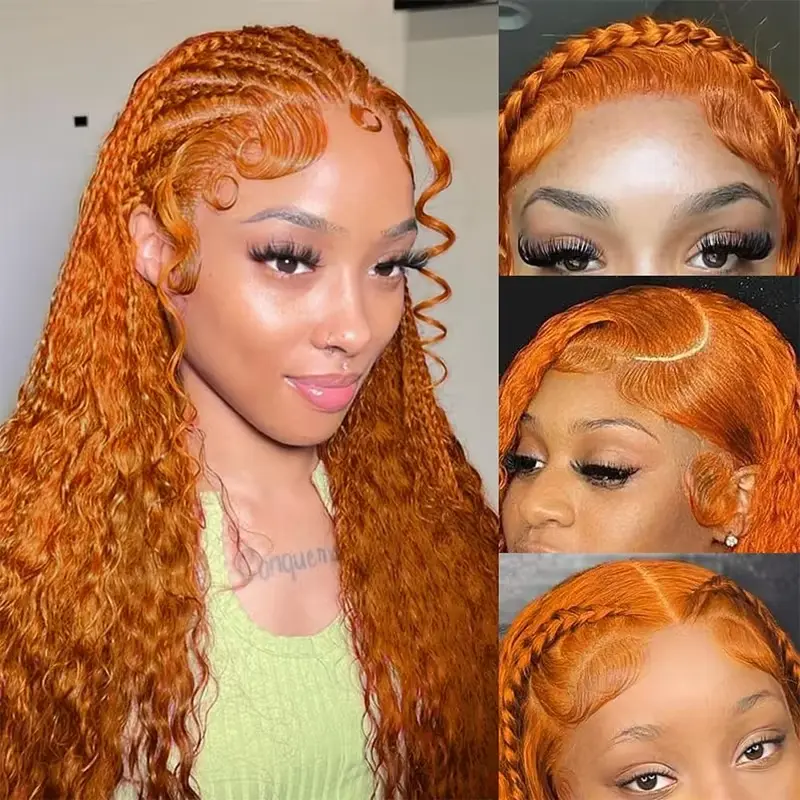 13x4 200 Density Transparent HD Lace Front Wig for Women 13x6 Deep Wave Remy Human Hair Ginger Orange 350 Loose Curly Wig