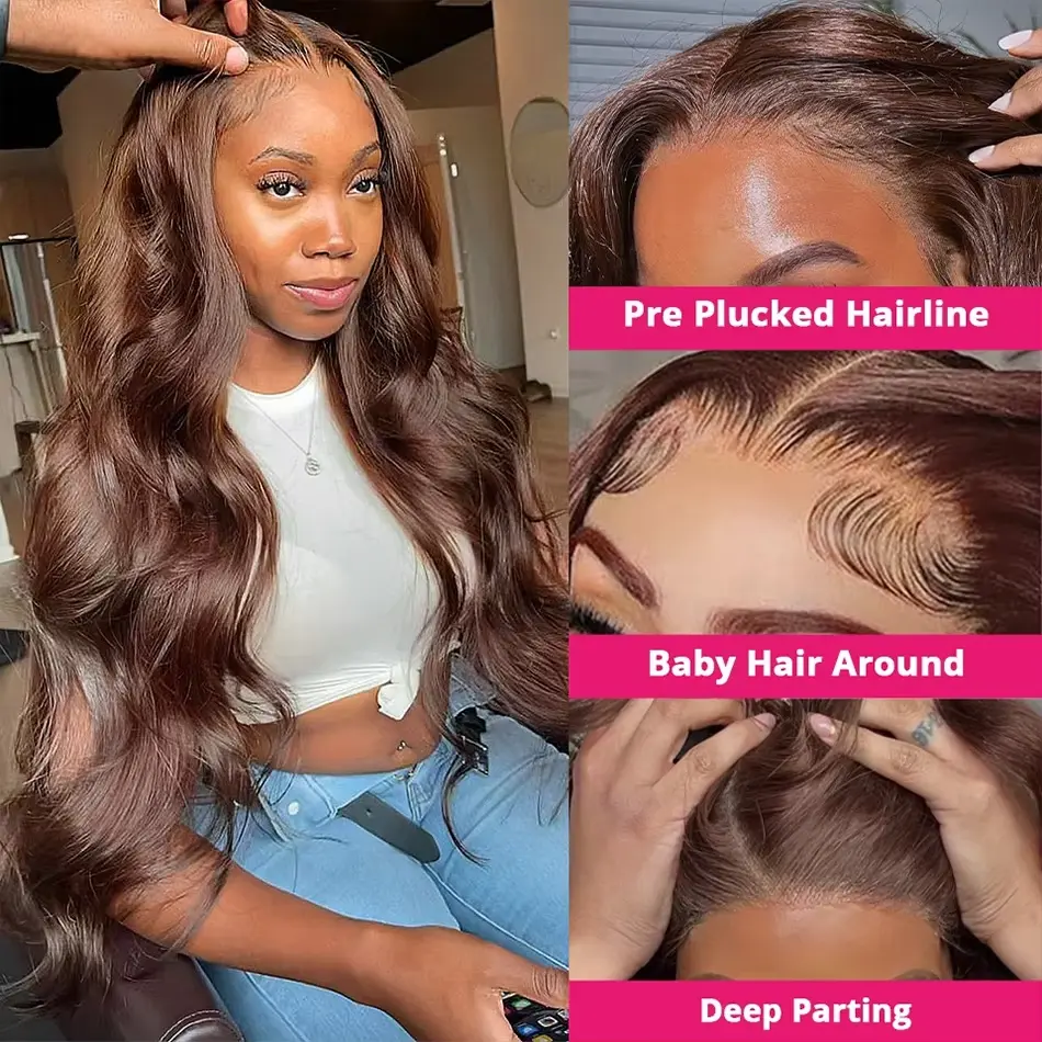 Chocolate Brown Glueless Wig Human Hair Ready To Wear 13x4 Lace Pre Cut Pre plucked wig For Women 13x6 hd Lace Frontal Wigs