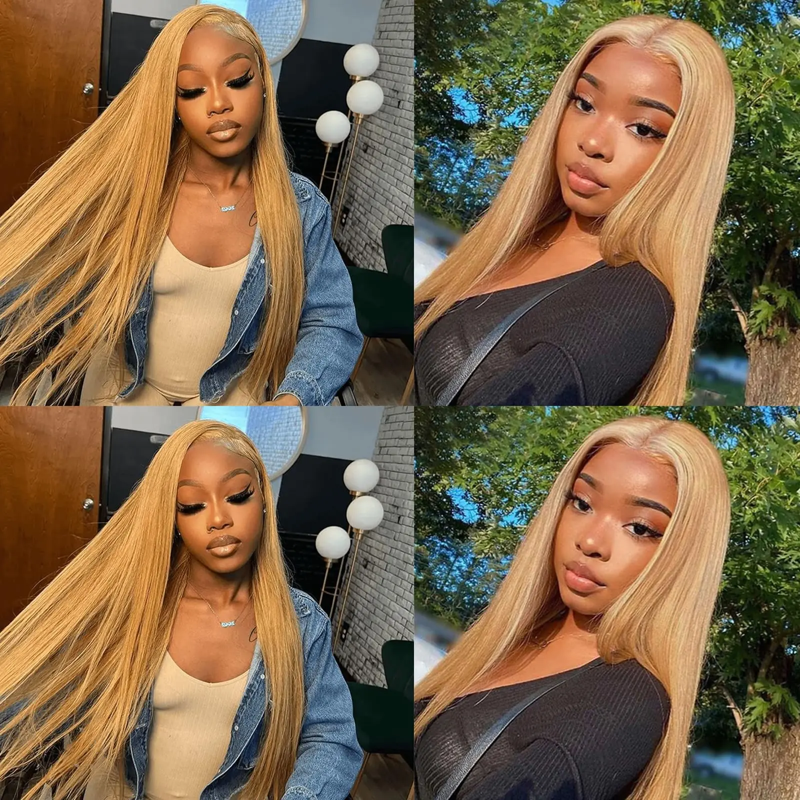 Honey Blonde Straight Lace Front Wig 13x6 HD Lace Front Wig Human Hair for Women 200 Density 27 Colored Lace Front Wig on Sale