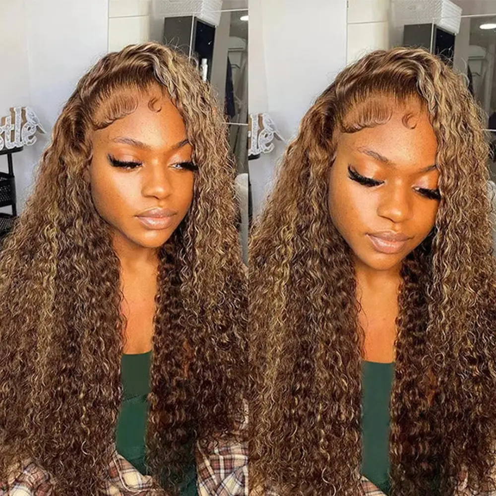 SoGreat 30 Inch Curly Wigs Blonde Highlight Wig Human Hair Deep Wave Lace Front Wig 360 Lace Wig Invisible Drawstring Water Wave