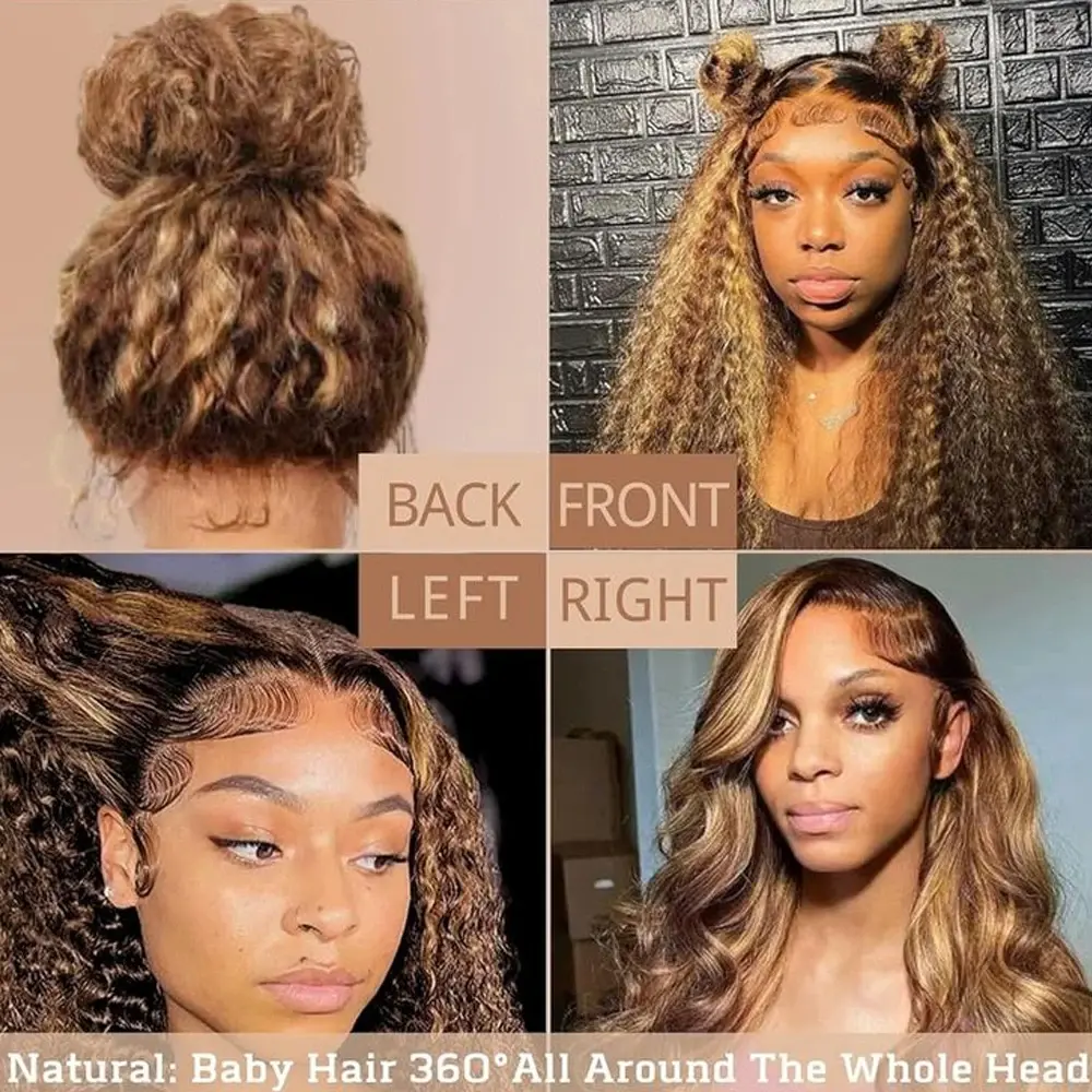 SoGreat 30 Inch Curly Wigs Blonde Highlight Wig Human Hair Deep Wave Lace Front Wig 360 Lace Wig Invisible Drawstring Water Wave
