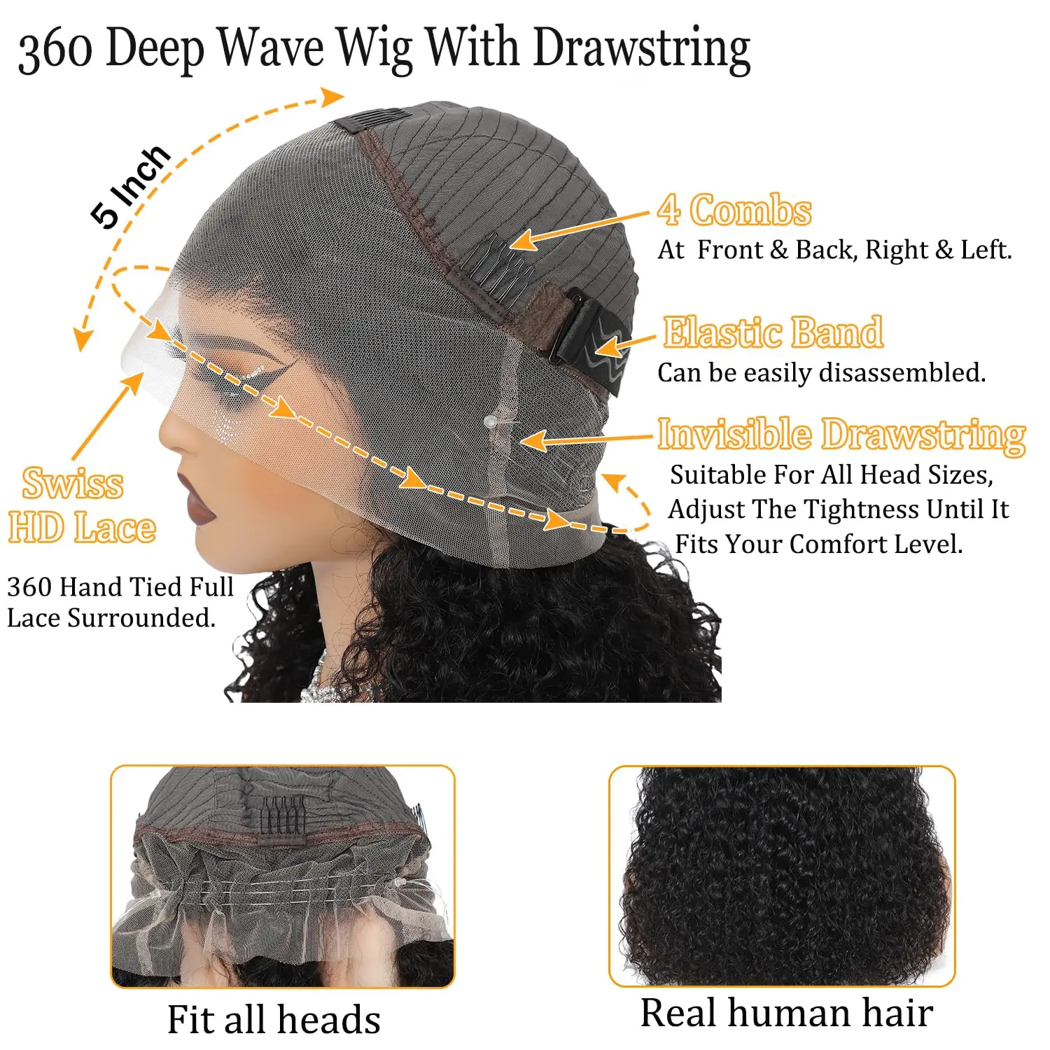 SoGreat 30 Inch Curly Wigs Blonde Highlight Wig Human Hair Deep Wave Lace Front Wig 360 Lace Wig Invisible Drawstring Water Wave