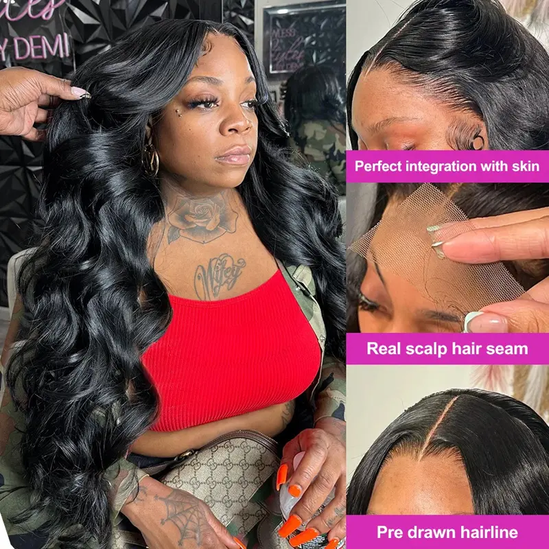 Body wave 4x4 Closure lace frontal wig Brazilian 40inch lace front wig human hair 100% for Women Choice 200 Density Glueless Wig