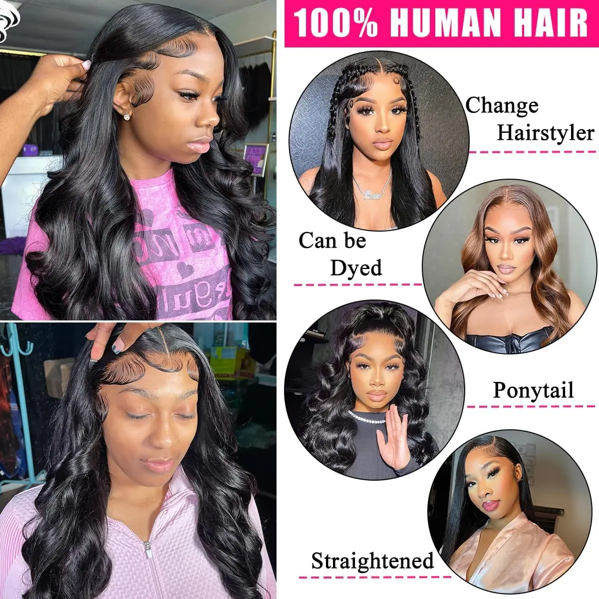 Body wave 4x4 Closure lace frontal wig Brazilian 40inch lace front wig human hair 100% for Women Choice 200 Density Glueless Wig