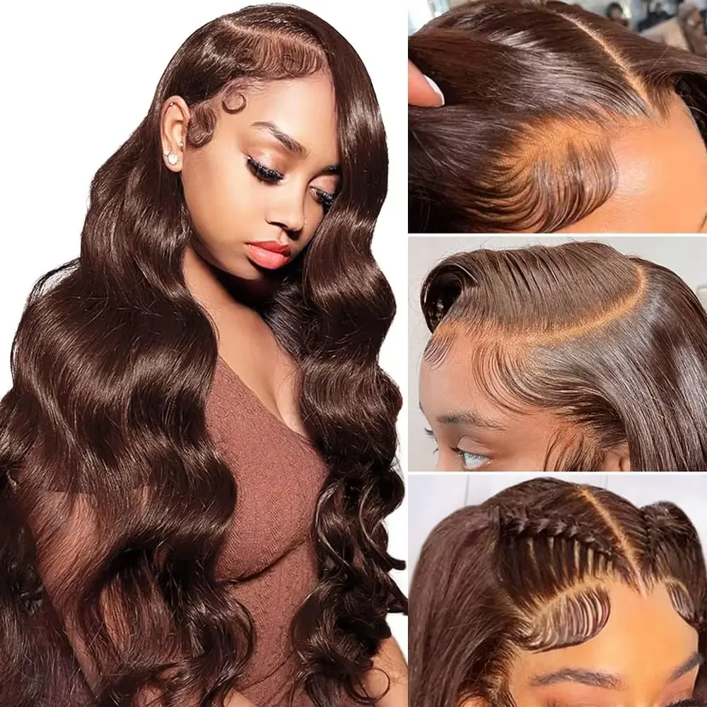 HD Chocolate Brown 13x4 Body Wave Lace Front Human Hair Wigs Brazilian Brown Hair 34 inch Lace Frontal Wig For Women Pre plucked