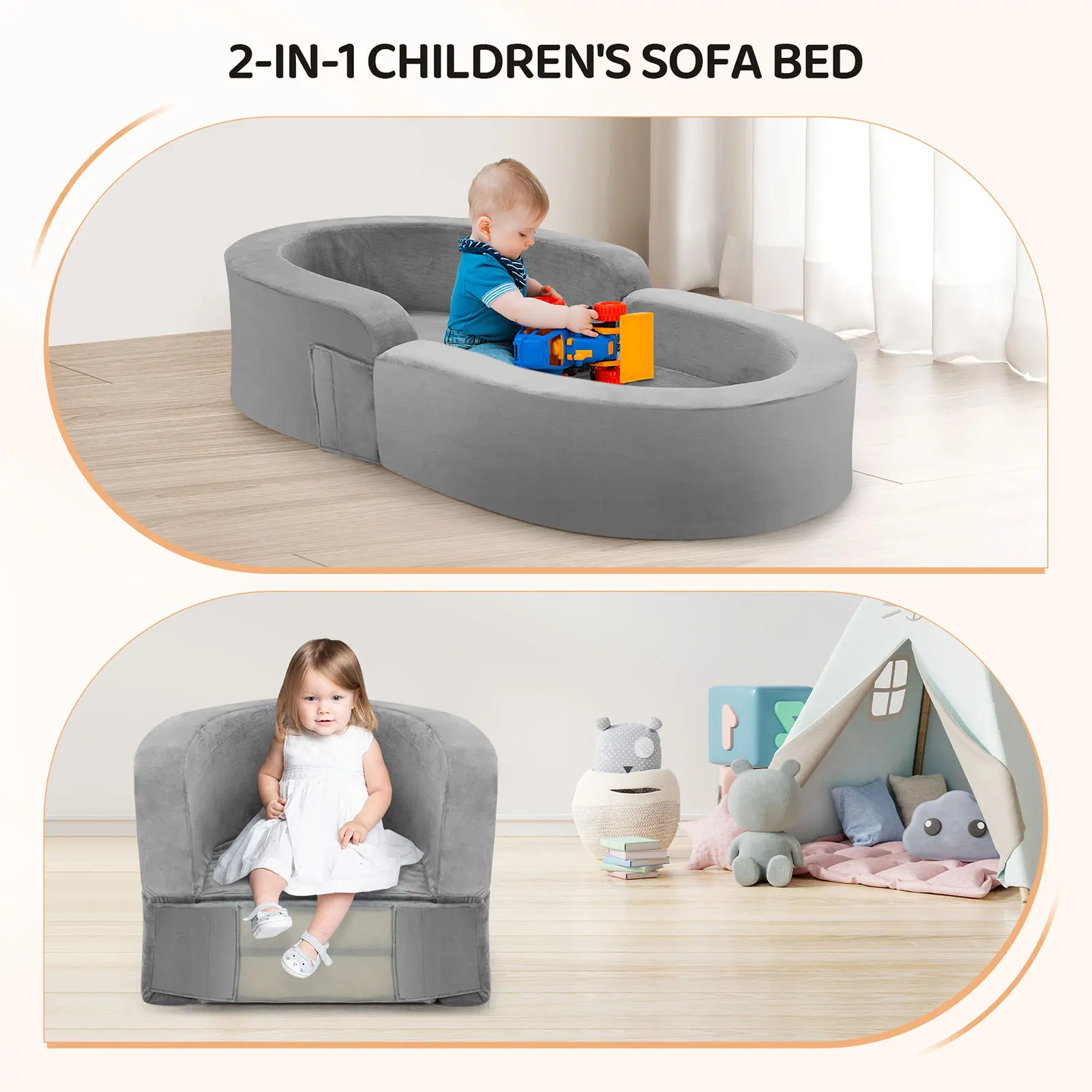 Portable Toddler Bed Sofa Bed Comfortable mattress for children, safe bed
