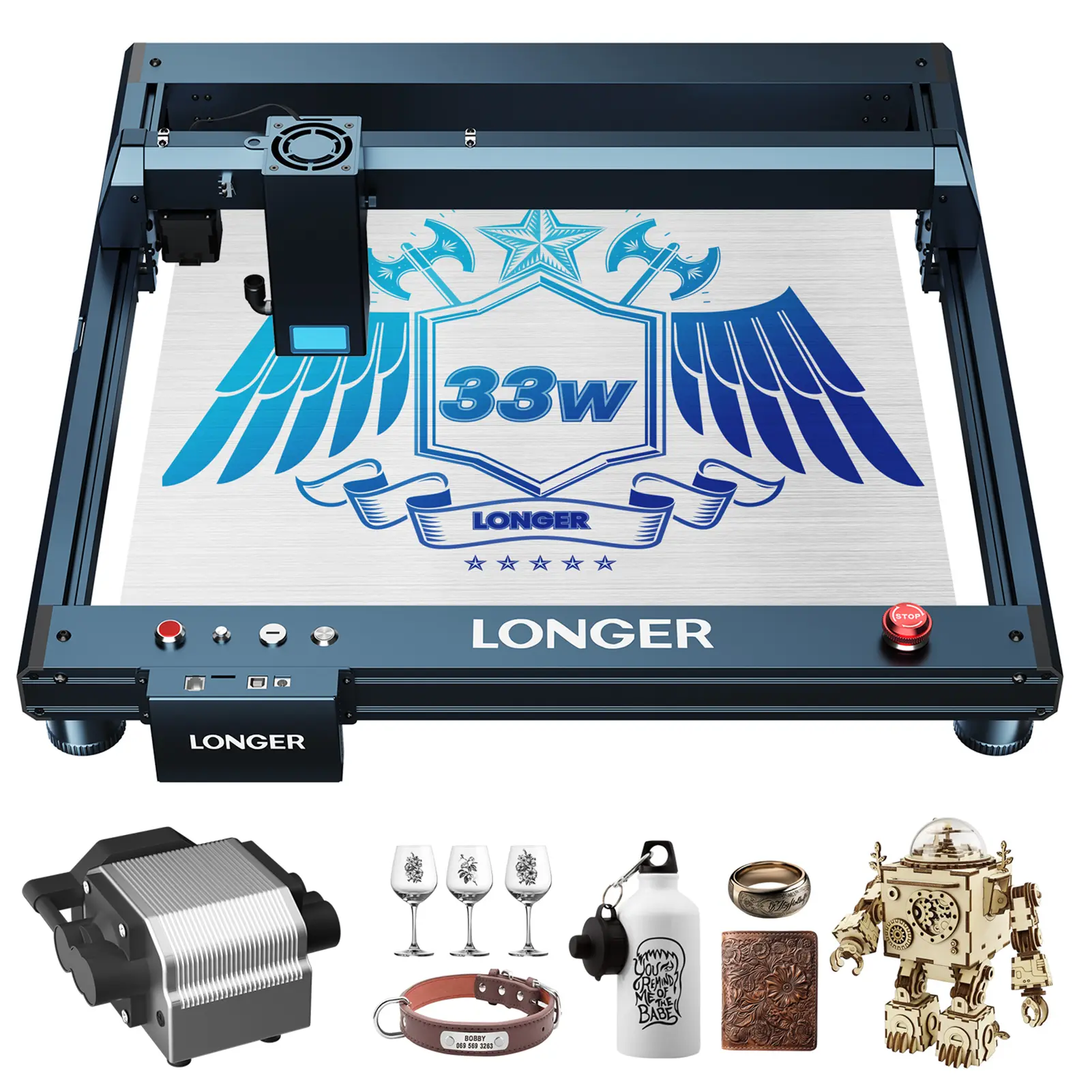 LONGER B1 30W Laser Engraver 36W Laser Power High Speed Engraving with Smart Air-Assist System Support TF Card APP 450*440mm Wor