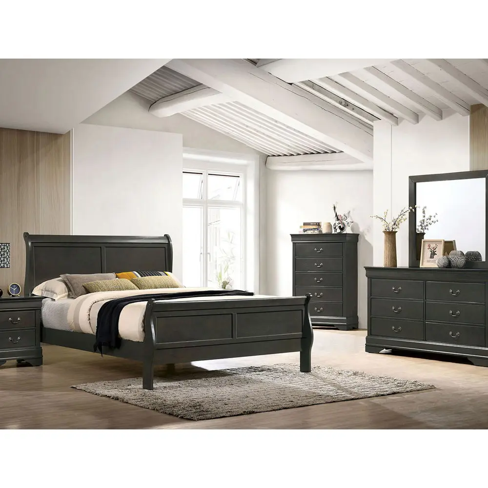68.581pc Nightstand Gray Louis Philippe Solid wood English Dovetail Construction Antique Nickle Hanging Pulls