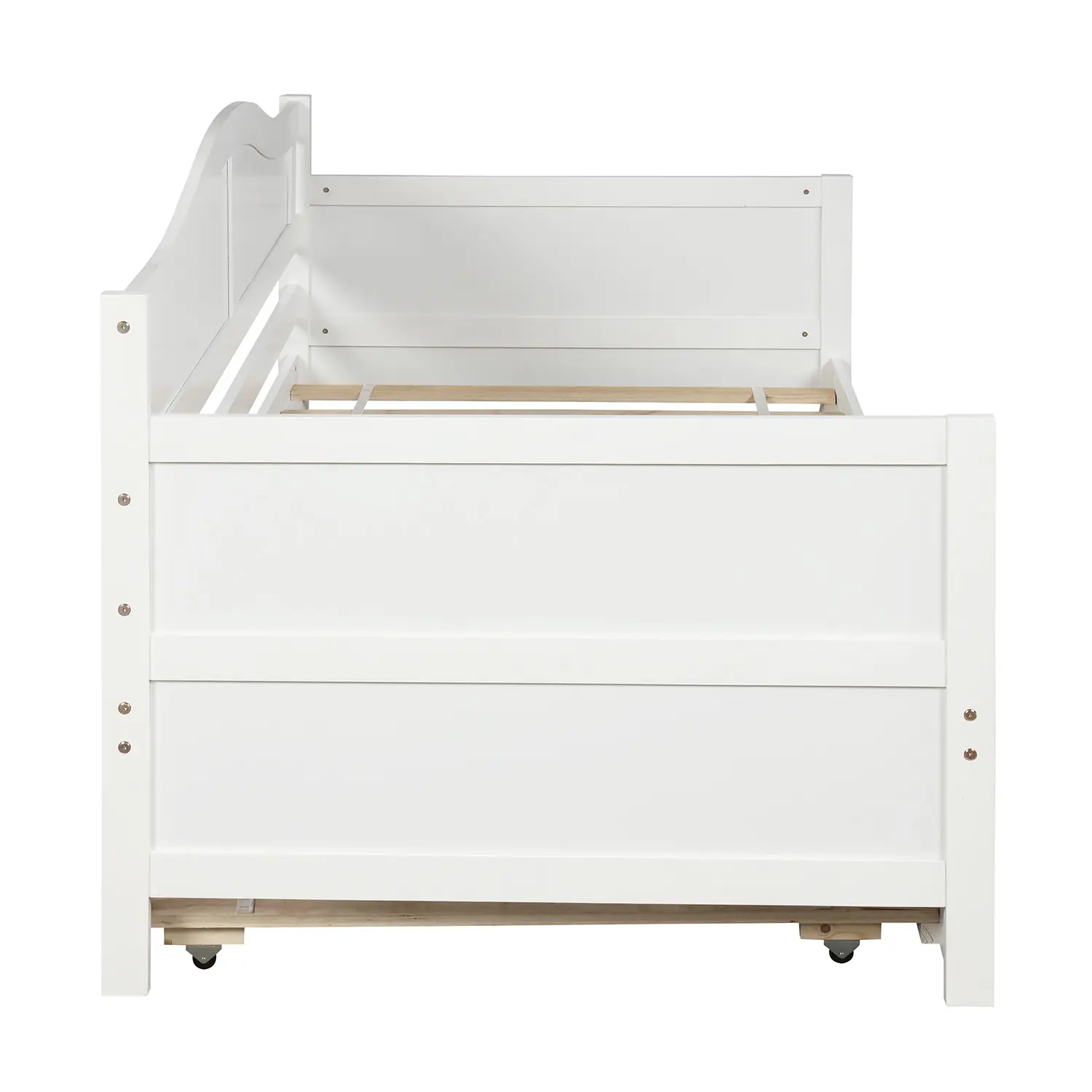 Twin Wooden Daybed with Trundle Bed, Sofa Bed for Bedroom Living Room,White