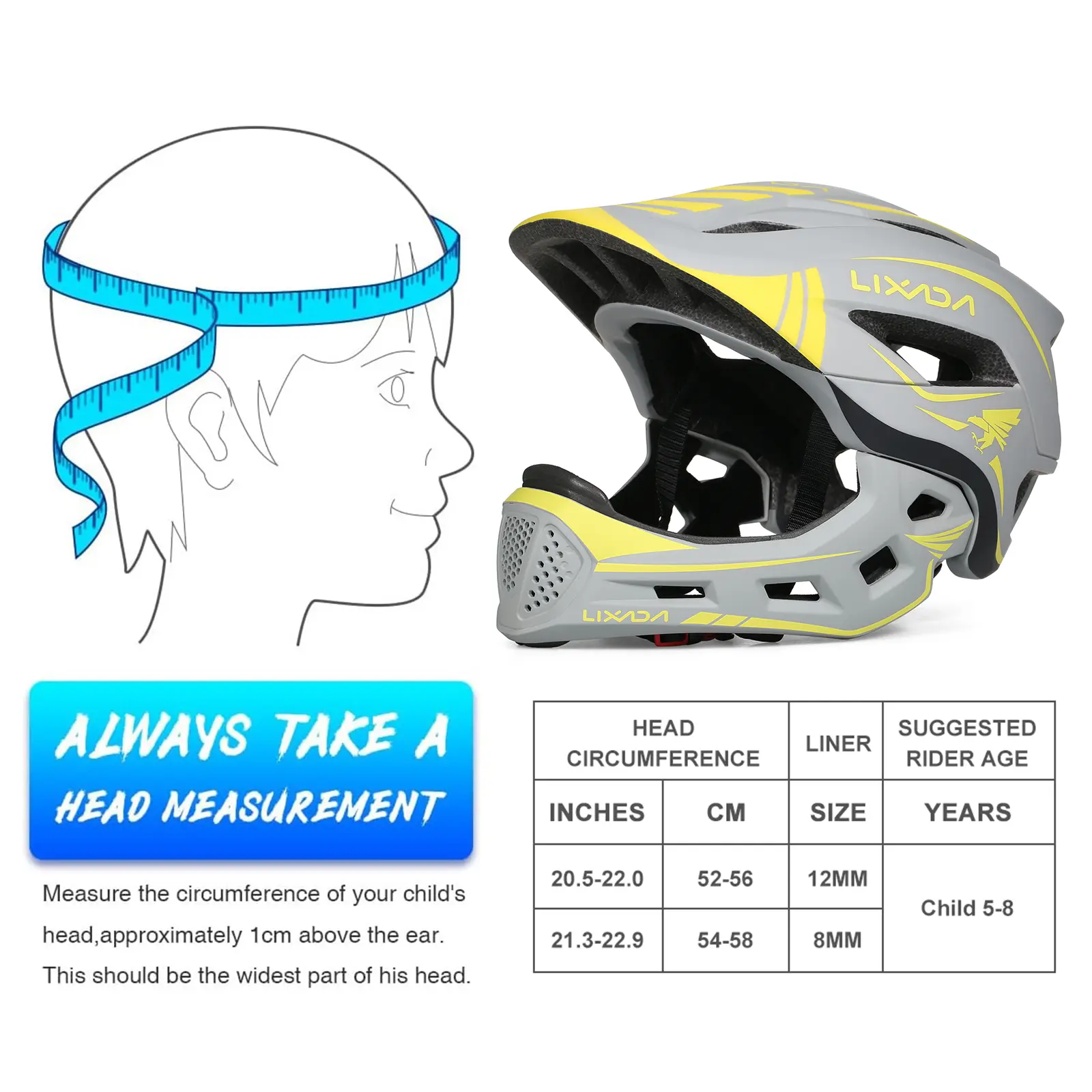Lixada Kids Detachable Full Face Helmet Children Sports Safety Bike Helmet Protective Gear for Cycle Skateboarding Roller Skatin