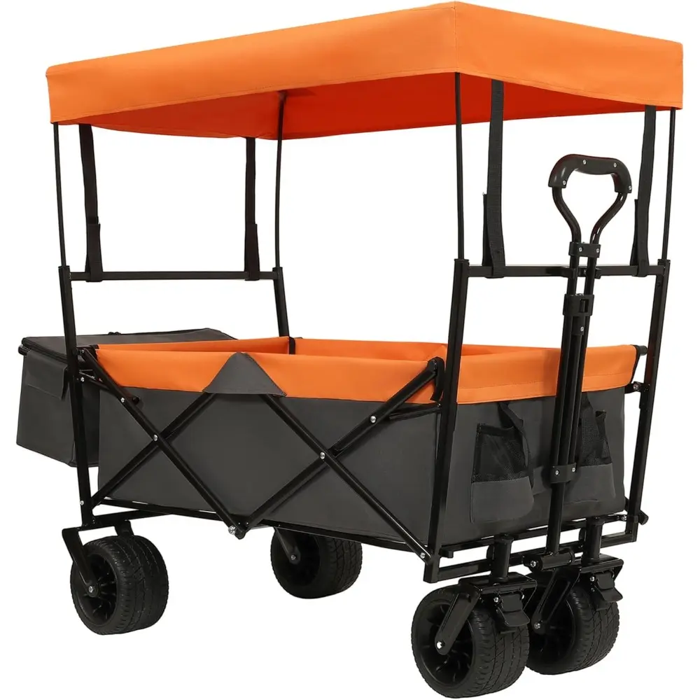 480Lbs Collapsible Wagon with Canopy, Lightweight Foldable Wagon, Large Capacity with Mosquito Net for Camping, Shopping, Sports