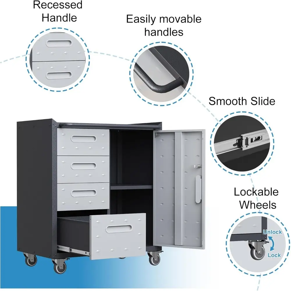 Metal Storage Cabinet with Drawers Heavy Duty Steel Rolling Tool Cabinets on Wheels Garage Storage Cabinet Mobile Locking Tool C