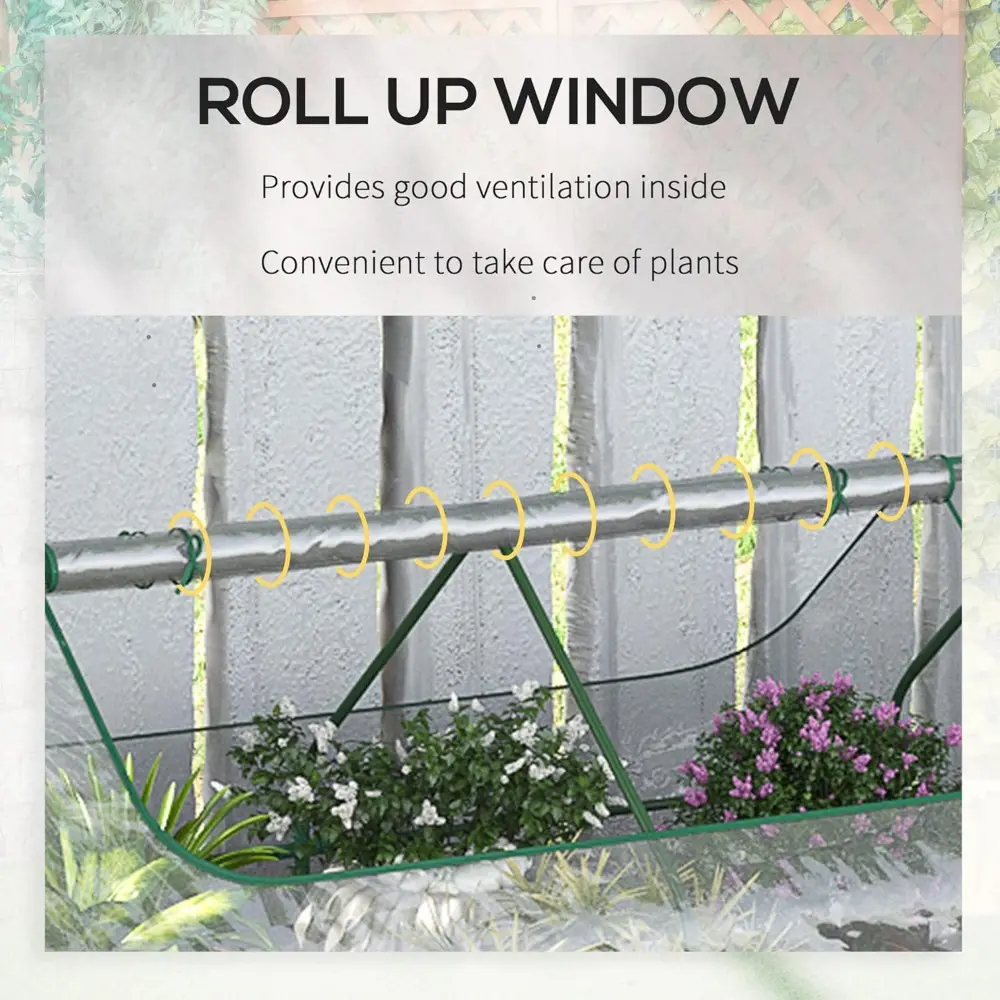6' x 3' Galvanized Raised Garden Bed with Mini PVC Greenhouse Cover, Outdoor Metal Planter Box with 2 Roll Up Windows for Growin