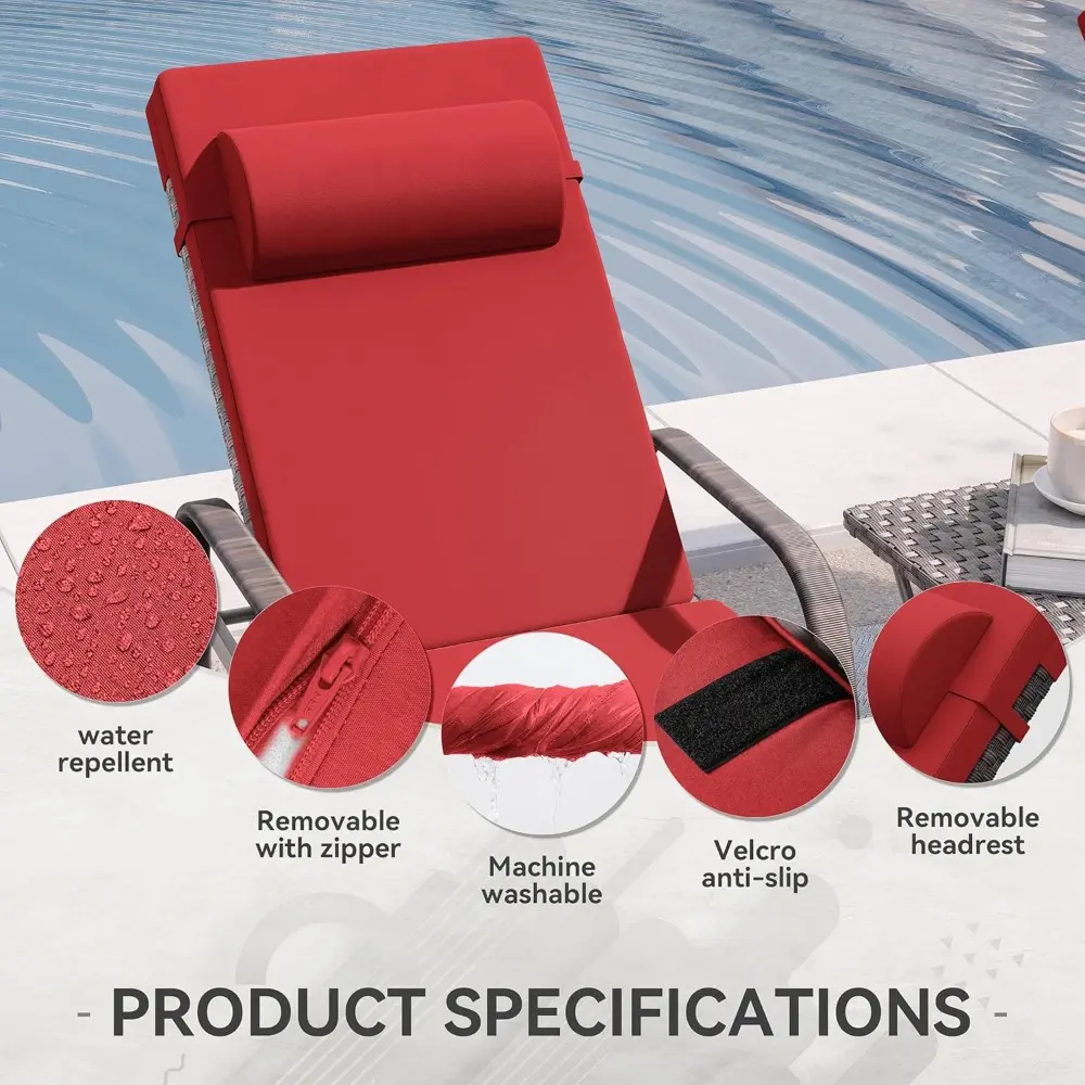 3 Pieces Patio Chaise Lounge Set Outdoor PE Rattan Armrest Lounge Chair Adjustable Backrest Reclining Chair with Folding Table