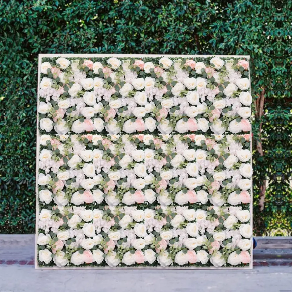 Artificial Flower Wall Panels,6PCS Flower Wall Background Silk Rose Mat,Silk Hydrangea Rose Floral Panel for Home Party Wedding