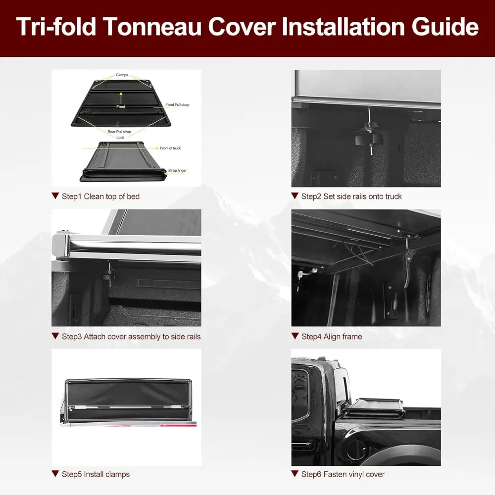 Vinyl Soft Tri-Fold Truck Tonneau Cover for 2016-2025 Tacoma with 5ft (59.8in-60.5in) Bed