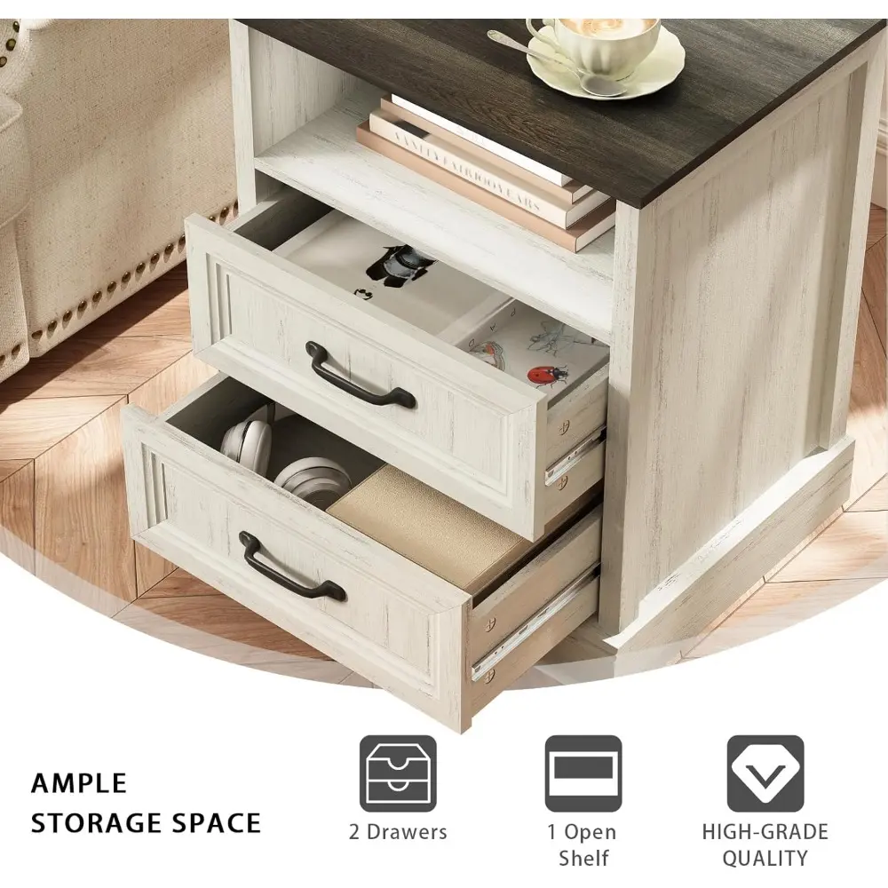 20" Farmhouse Nightstand Set of 2, End Table with 2 Large Drawers & Open Storage, Side Table, Bedside Table for Bedroom, Living