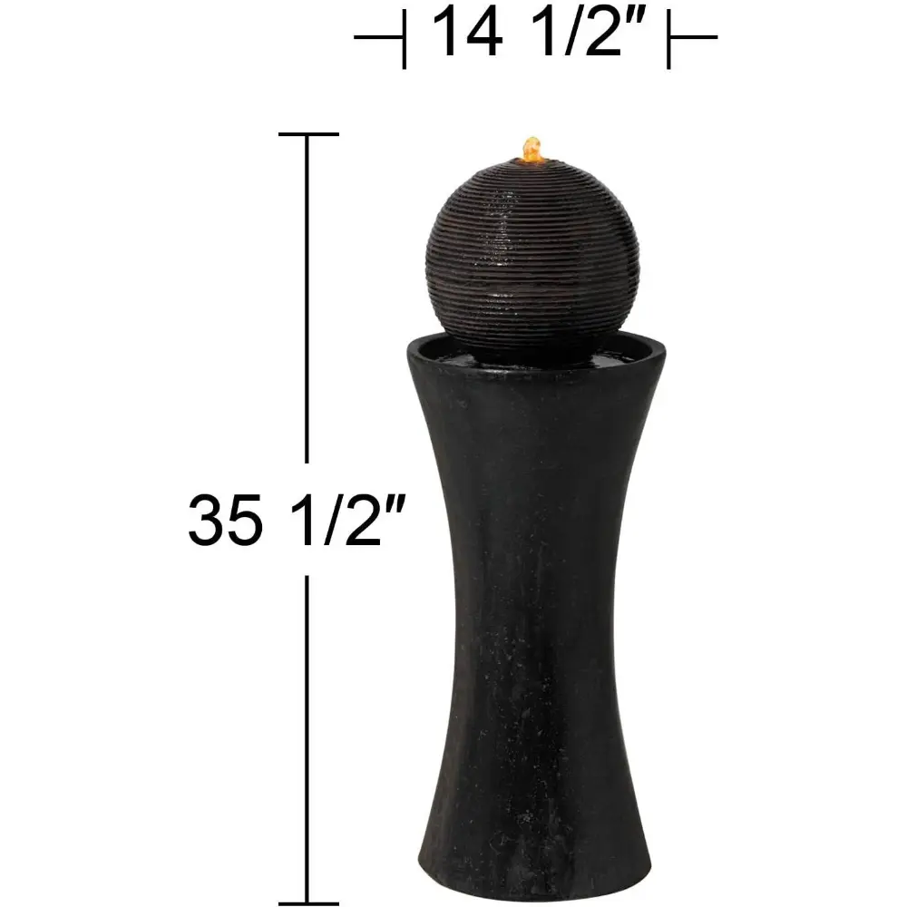 Dark Sphere Modern Zen Outdoor Floor Water Fountain 30" High with LED Light Bubbler Pillar for Garden Patio Backyard Deck Home L