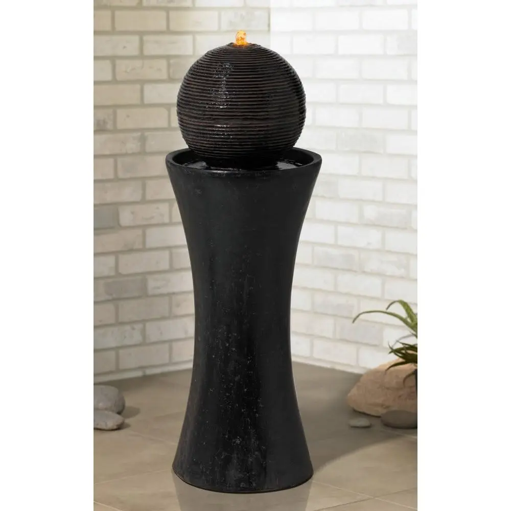 Dark Sphere Modern Zen Outdoor Floor Water Fountain 30" High with LED Light Bubbler Pillar for Garden Patio Backyard Deck Home L