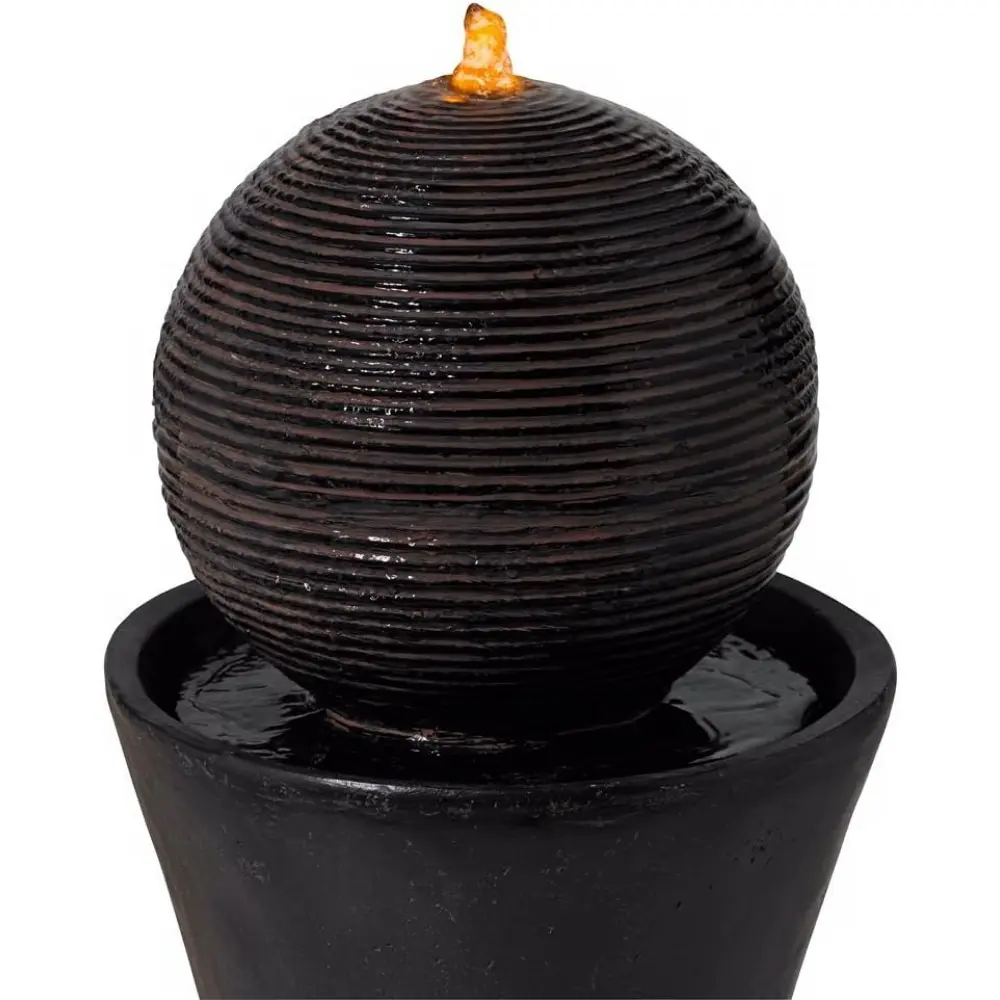 Dark Sphere Modern Zen Outdoor Floor Water Fountain 30" High with LED Light Bubbler Pillar for Garden Patio Backyard Deck Home L