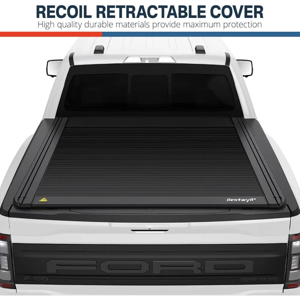 Retractable Hard Truck Bed Tonneau Cover Fits 2015-2025 Ford F-150 5.5 Bed (66") (incl. Raptor/Lightning) Black Matte Aluminum W